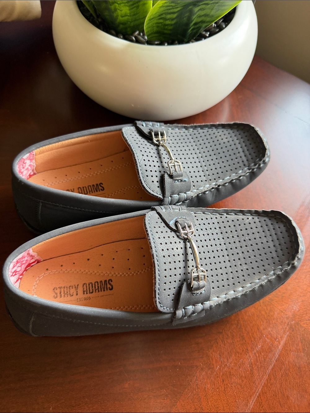 Stacy Adams Navy Blue Perforated Slip-On Bit Loafers for Kids
